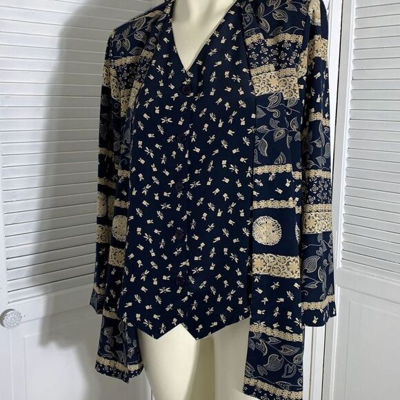 Vintage Alfred Dunner Oversized Mixed Print Layer Vest Button Down Blouse Size 1 - Picture 10 of 11